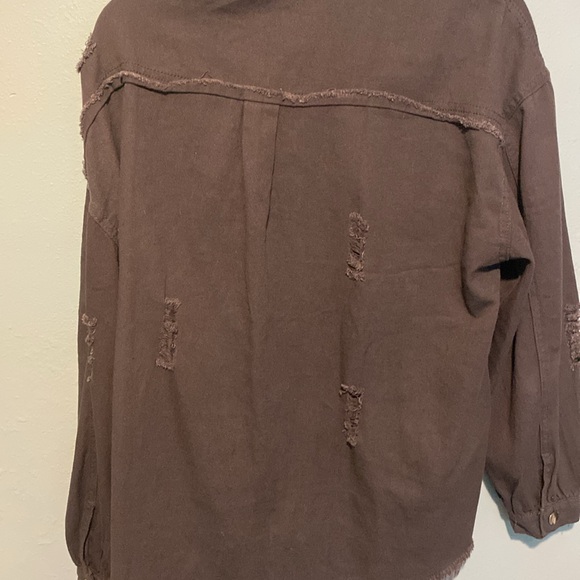 Distressed, jean material shirt - Picture 4 of 4